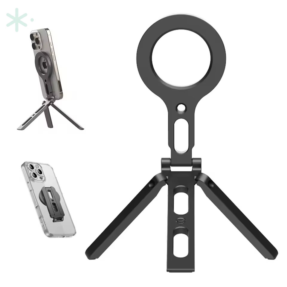 Magnetic Foldable Phone Tripod — 360° Rotating MagSafe Stand with 1/4" Mounts