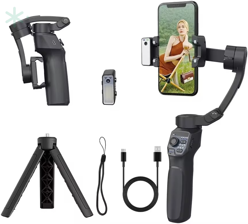 3-Axis Smartphone Gimbal Stabilizer — AI Tracking, Foldable with Tripod & Fill Light