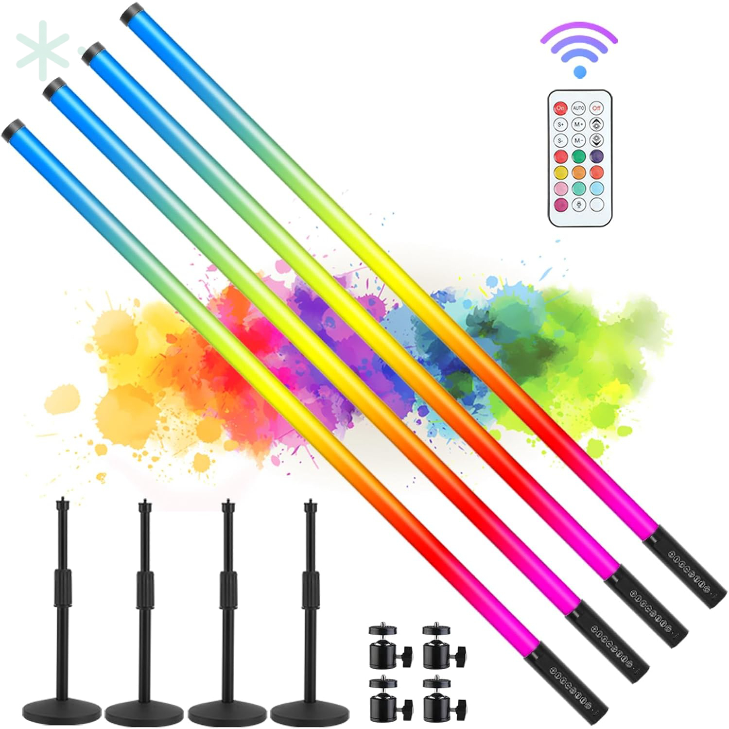 RGB LED Tube Light Bars (4-Pack) — Battery-Powered Video Sticks with Stands & Remote